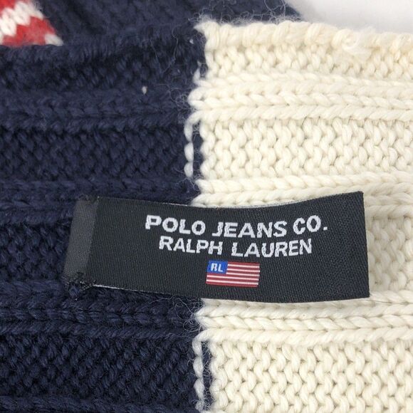 Polo Ralph Lauren RL Logo USA Flag Ribbed Knit Scarf VTG Ski Wool Blend 60x 10 - Picture 7 of 9
